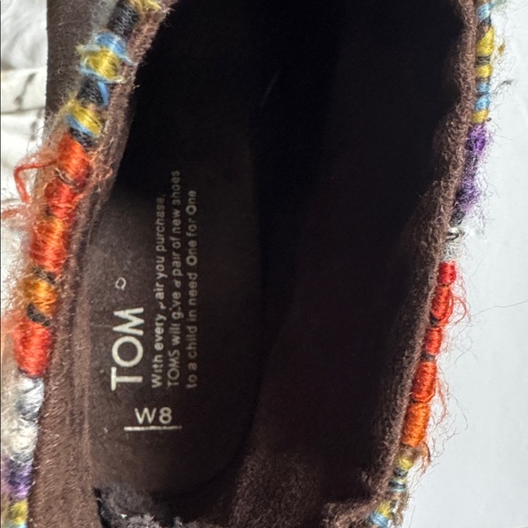 TOMS Leila Chocolate Brown Suede Colorful Yarn Back Zipper Fringe Bootie Sz 8W - Picture 12 of 13
